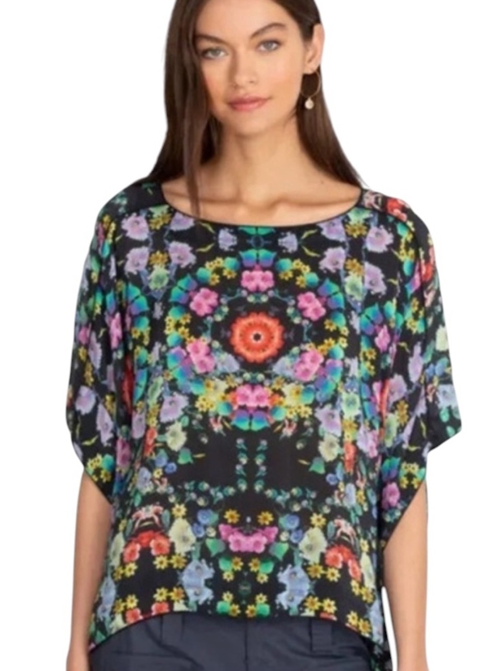 Johnny Was Verity Ella Flower Printed Kimono Sleeve Top - M
